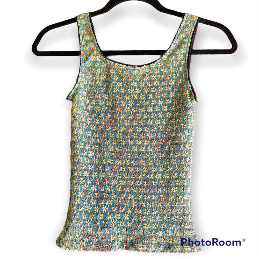Only Hearts NYC Helena Stuart Mesh Tank Top Lace Multi Color Flower Embroidery